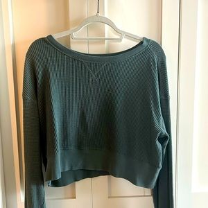 Aerie Waffle Cropped Long Sleeve Sweater Small